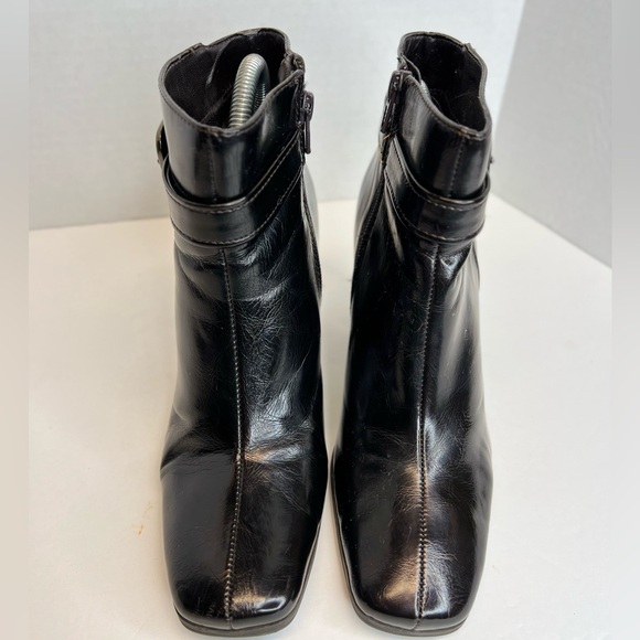 Franco Sarto Womens “Gemini” Side Zip Buckle Ankle Boots Black Leather 8.5M Nice - Picture 3 of 14